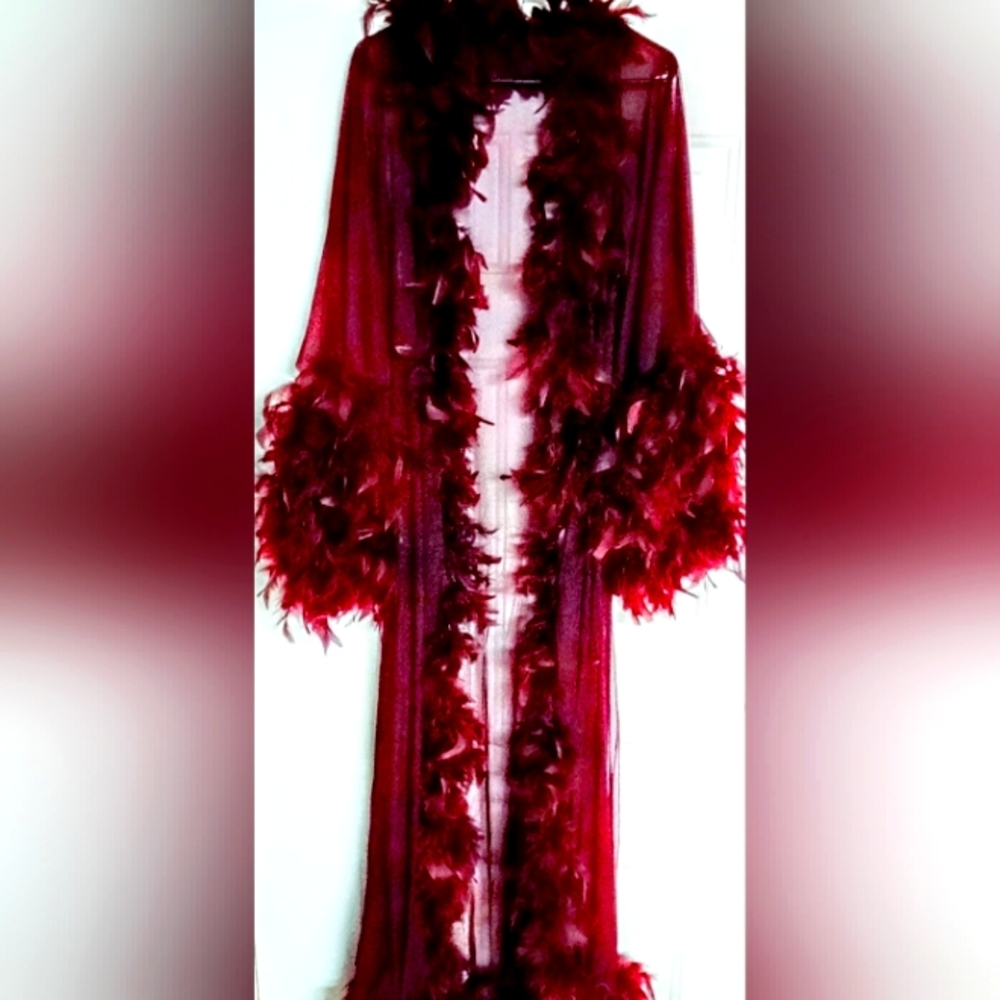 Feather laced sheer robe